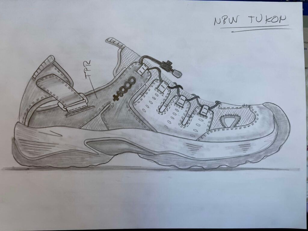 Sneaker design concept sketch showing early development and silhouette exploration