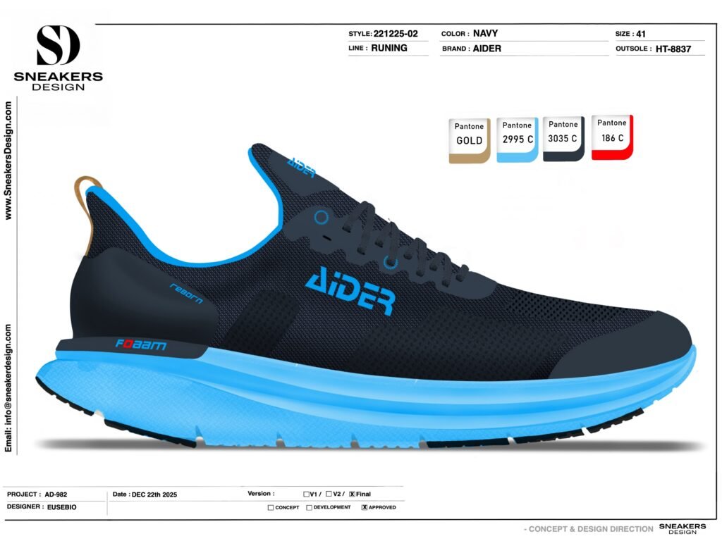 Final sneaker design with outsole development and production-ready construction